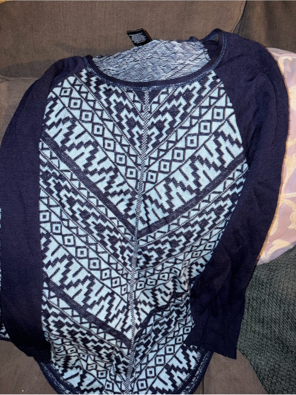 new directions Navy and Light Blue Geometric Crewneck Sweater